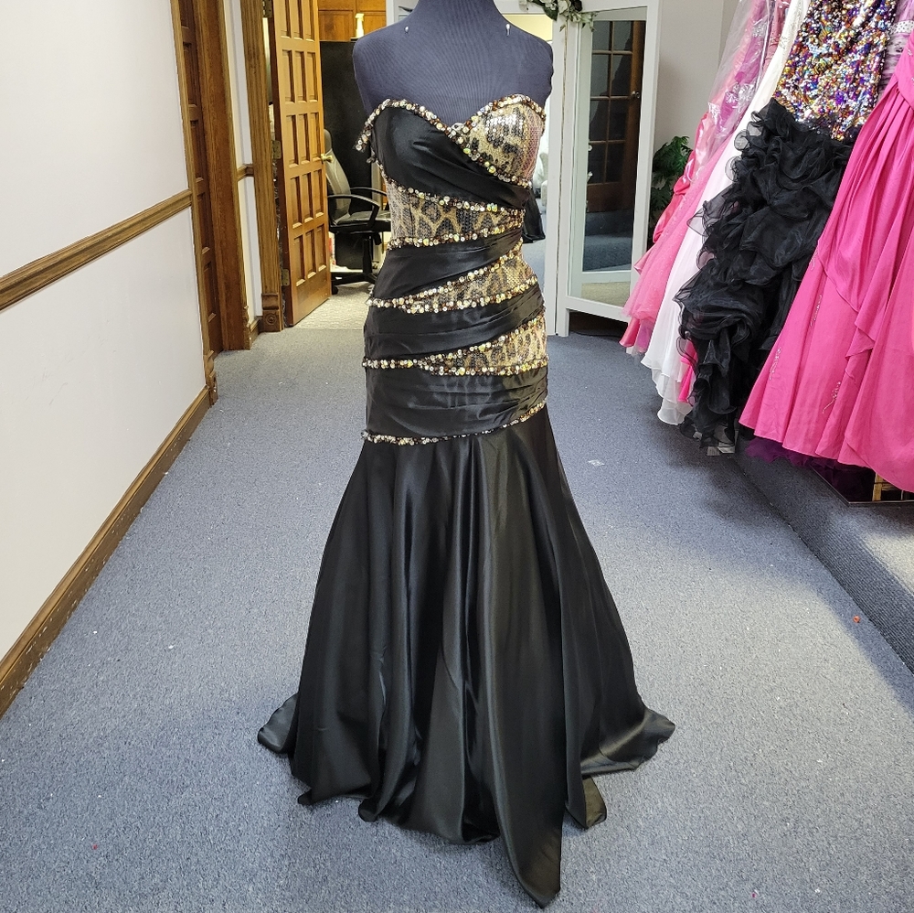 PARTYTIME BLACK LEOPARD MERMAID DRESS